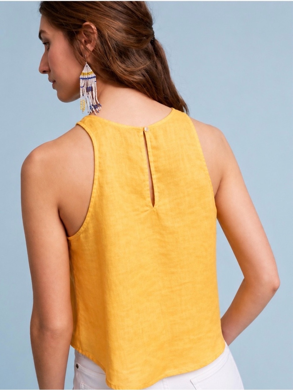 Anthropologie MAEVE Canary Yellow Summer Tank 100% Linen - Picture 2 of 6